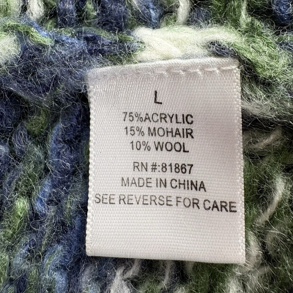 Olivia Sky Cardigan Women L‎ Blue Green Boho Open Front Cozy Cottagecore Chunky - Picture 6 of 13